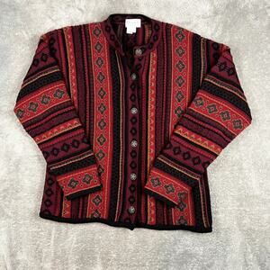 VTG Cherry Lewis Sweater Cardigan Womens M‎ Merino Alpaca Nordic Southwest